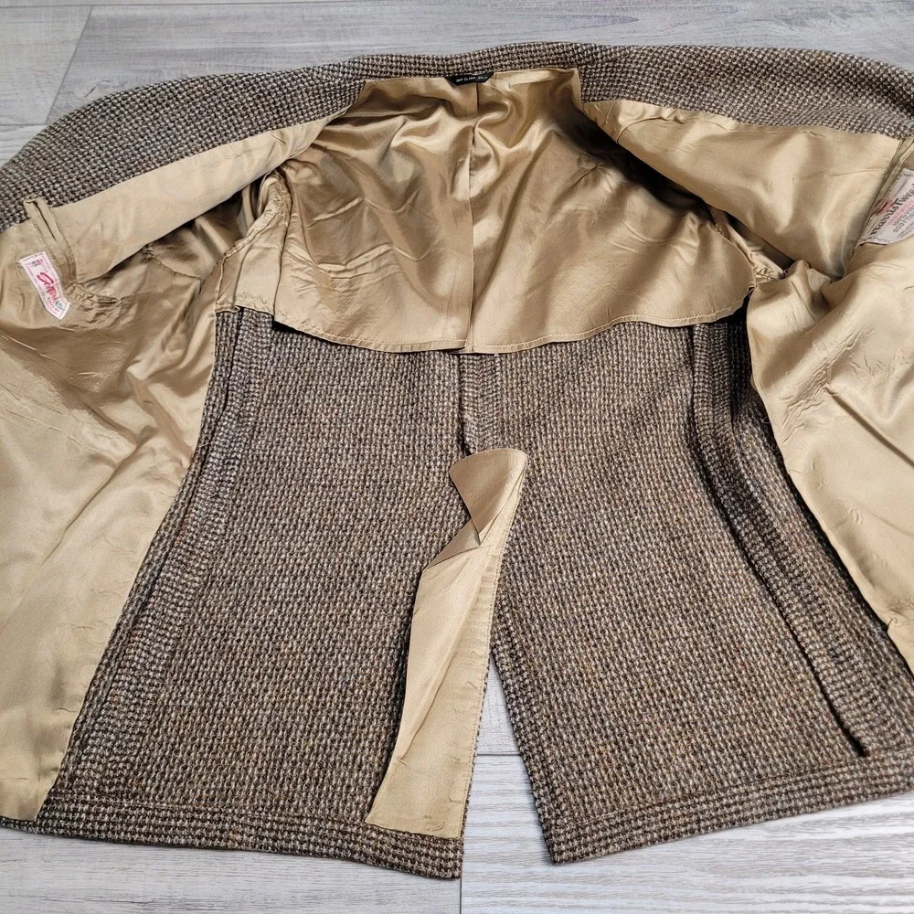 🐑Vintage 1970s Harris Tweed Blazer Men 44R Brown Houndstooth 100% Scottish Wool